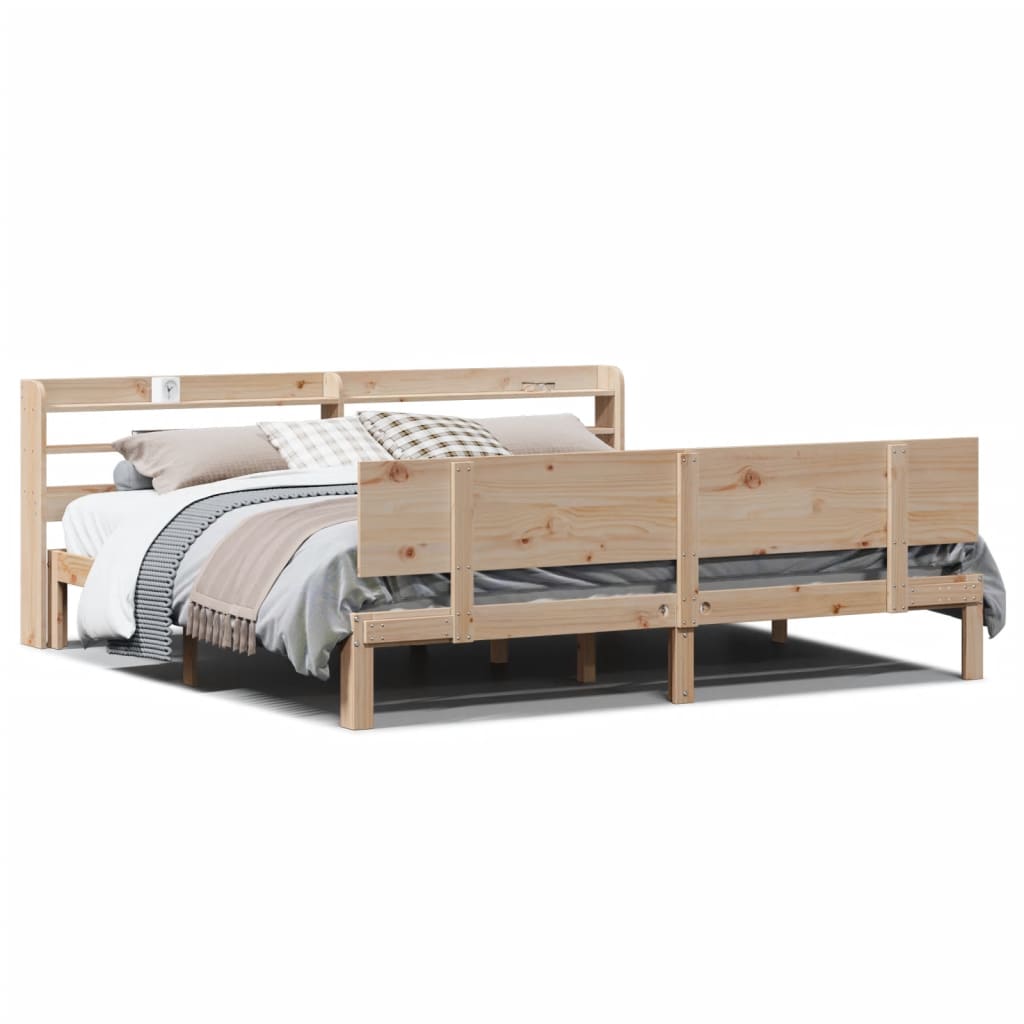 Bedframe met hoofdbord massief grenenhout 200x200 cm is nu te koop bij PeponiXL, paradijselijk wonen!