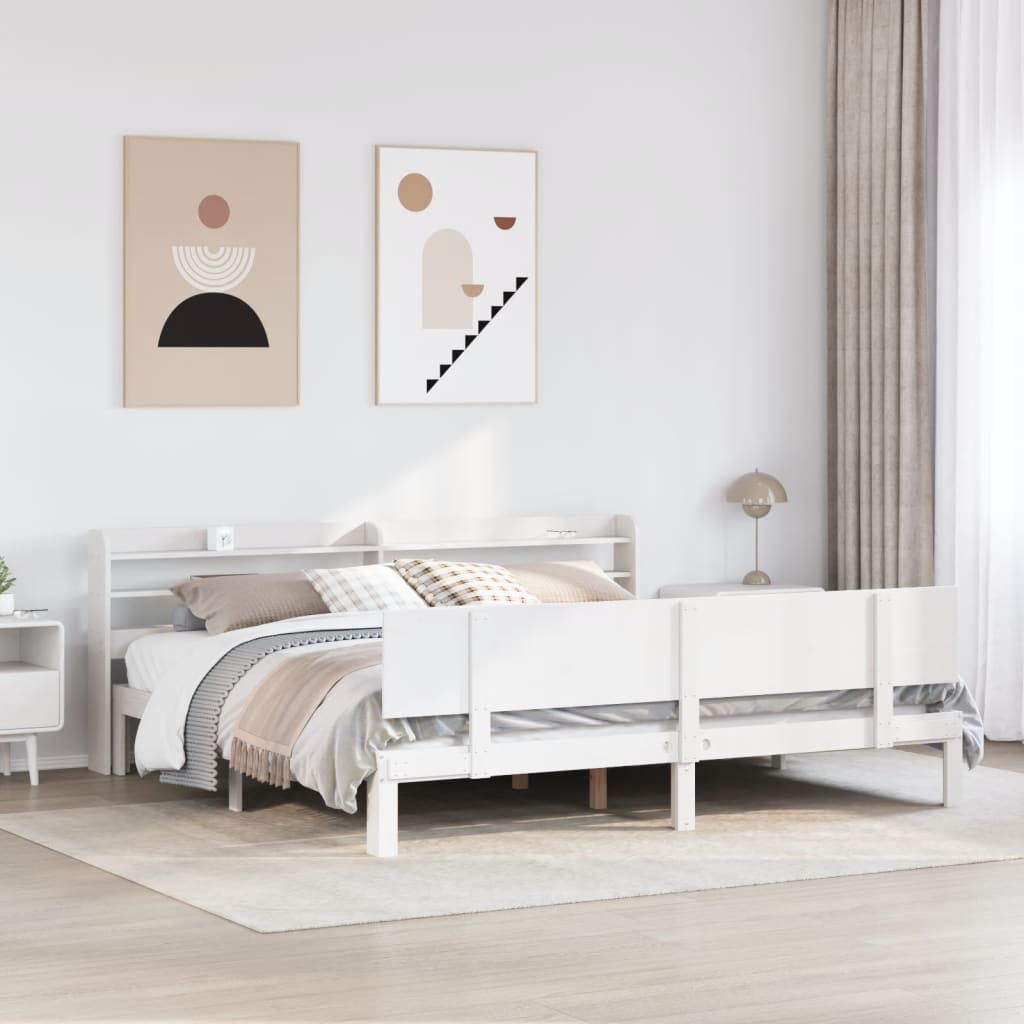 Bedframe met hoofdeinde zonder matras 200x200 cm wit is nu te koop bij PeponiXL, paradijselijk wonen!