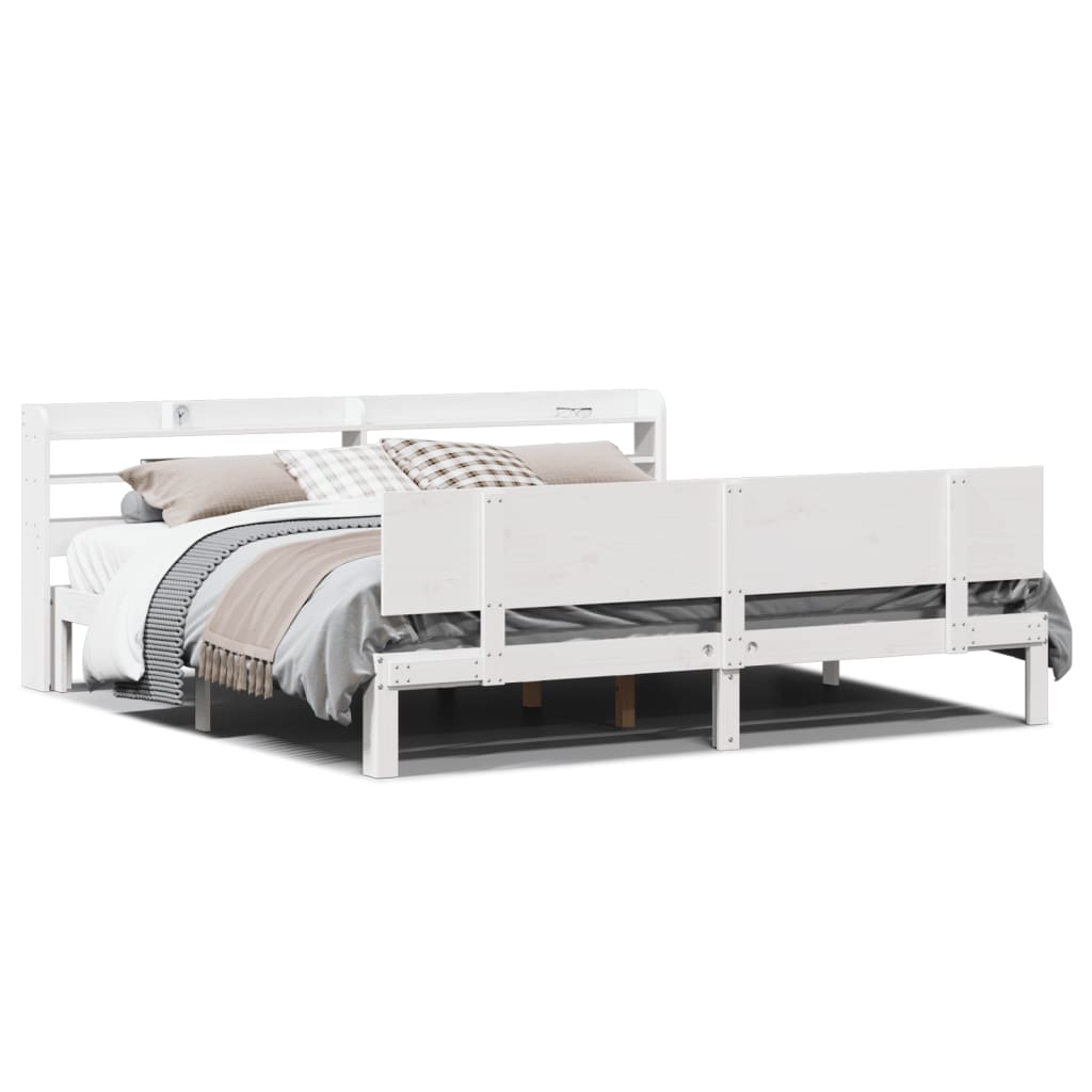 Bedframe met hoofdeinde zonder matras 200x200 cm wit is nu te koop bij PeponiXL, paradijselijk wonen!