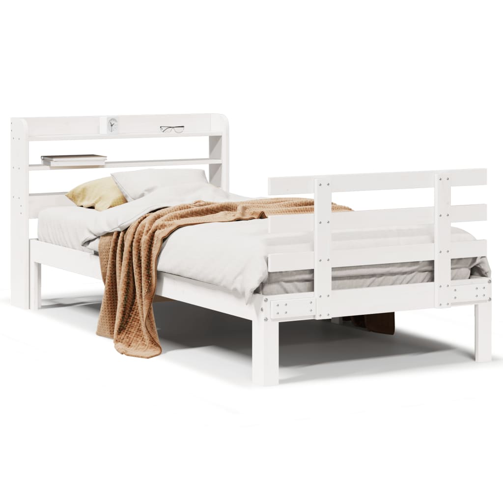 Bedframe met hoofdbord massief grenenhout wit 75x190 cm is nu te koop bij PeponiXL, paradijselijk wonen!