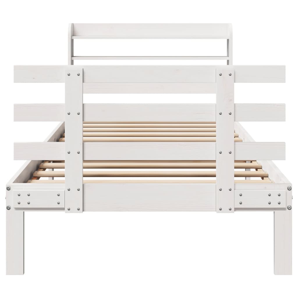 Bedframe met hoofdbord massief grenenhout wit 75x190 cm is nu te koop bij PeponiXL, paradijselijk wonen!