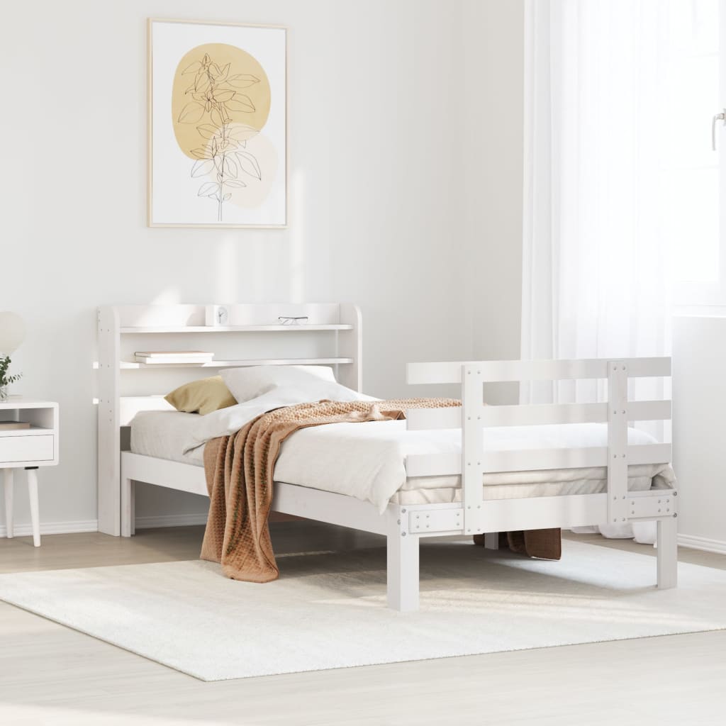Bedframe met hoofdbord massief grenenhout wit 75x190 cm is nu te koop bij PeponiXL, paradijselijk wonen!