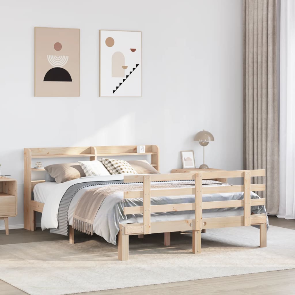 Bedframe met hoofdbord massief grenenhout 135x190 cm is nu te koop bij PeponiXL, paradijselijk wonen!