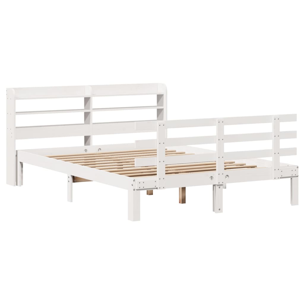 Bedframe met hoofdbord massief grenenhout wit 135x190 cm is nu te koop bij PeponiXL, paradijselijk wonen!