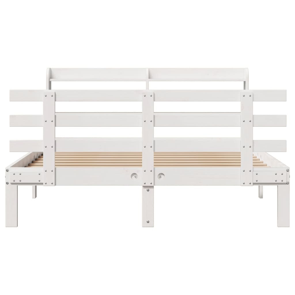 Bedframe met hoofdbord massief grenenhout wit 135x190 cm is nu te koop bij PeponiXL, paradijselijk wonen!