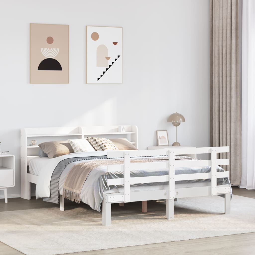 Bedframe met hoofdbord massief grenenhout wit 135x190 cm is nu te koop bij PeponiXL, paradijselijk wonen!