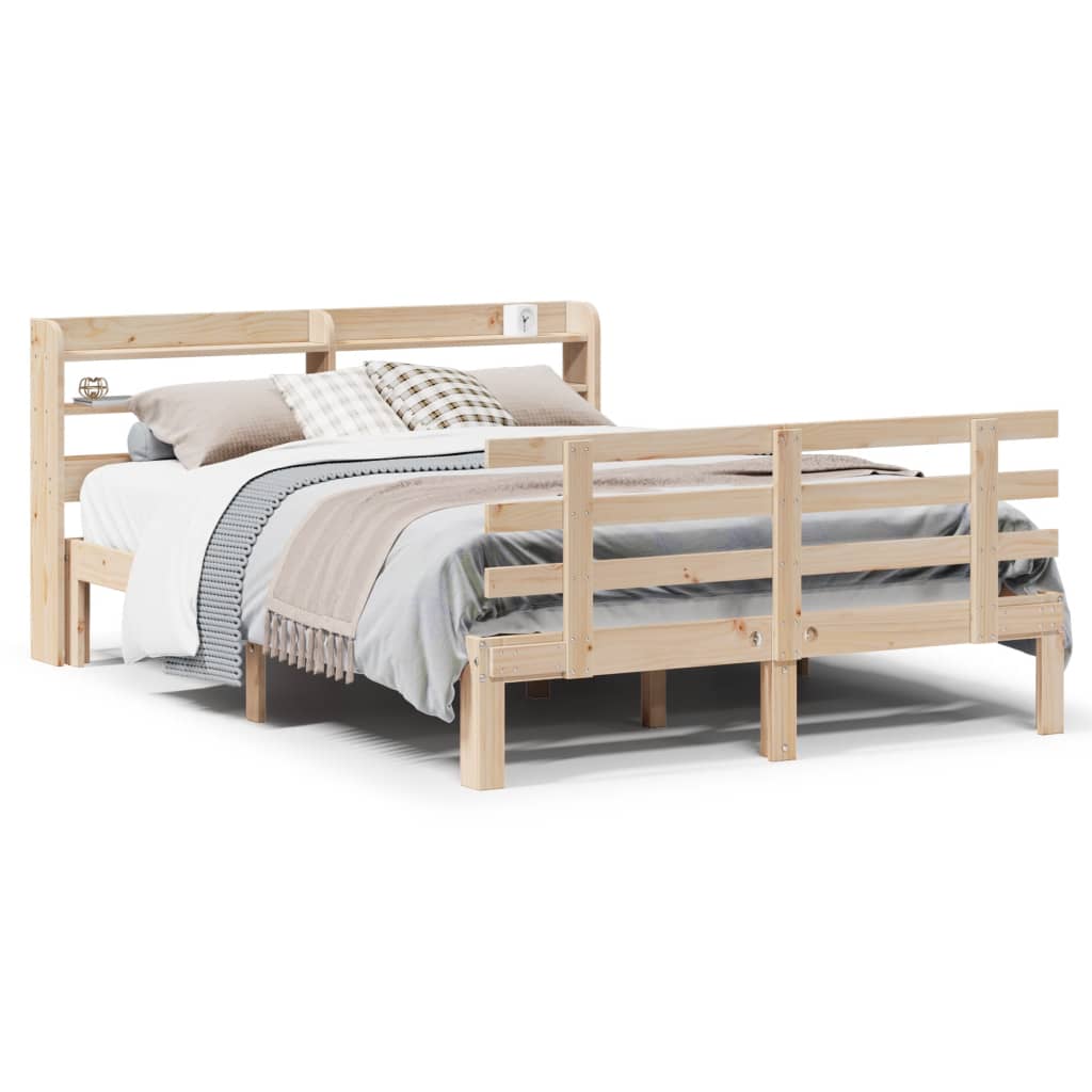 Bedframe met hoofdbord massief grenenhout wit 140x200 cm is nu te koop bij PeponiXL, paradijselijk wonen!