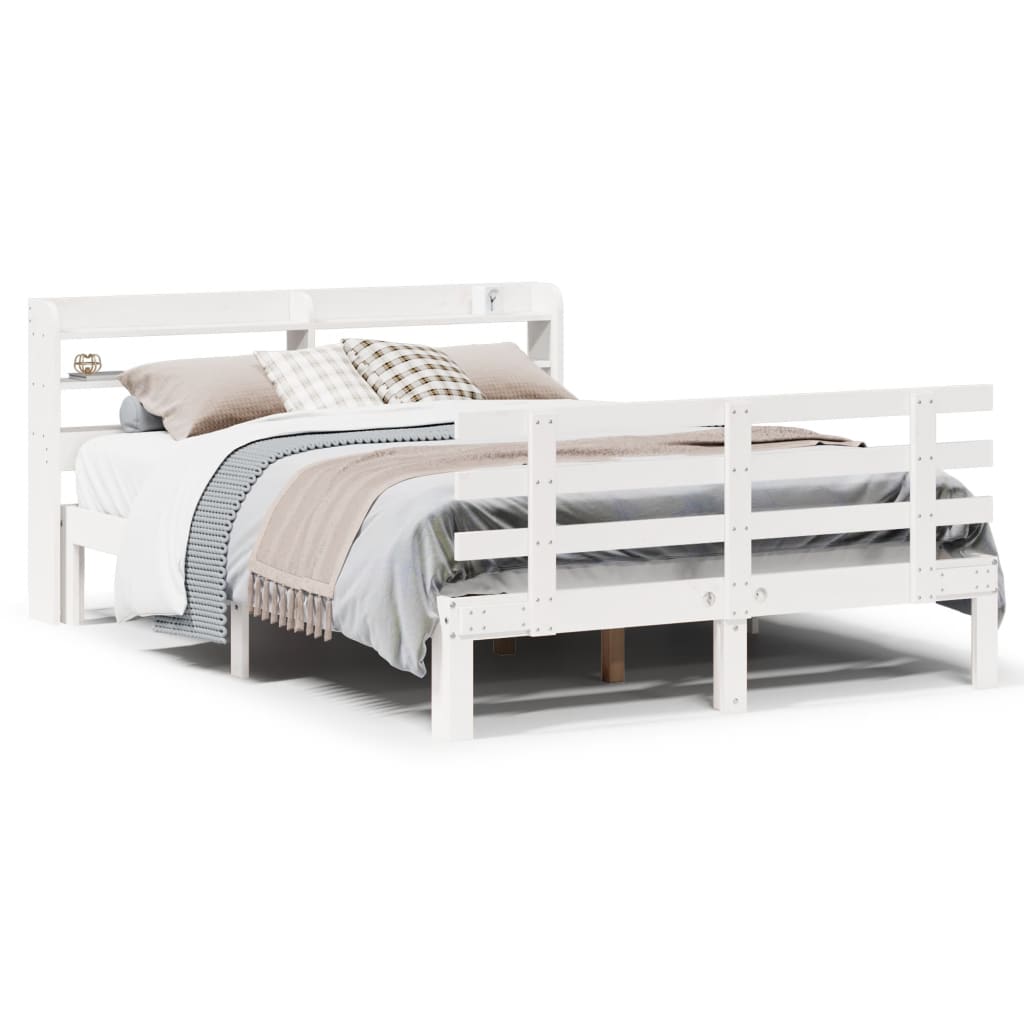 Bedframe met hoofdbord massief grenenhout wit 150x200 cm is nu te koop bij PeponiXL, paradijselijk wonen!