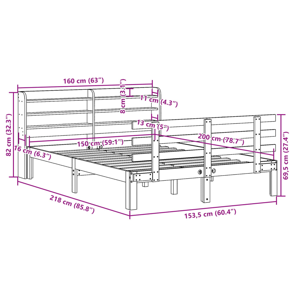 Bedframe met hoofdbord massief grenenhout wit 150x200 cm is nu te koop bij PeponiXL, paradijselijk wonen!