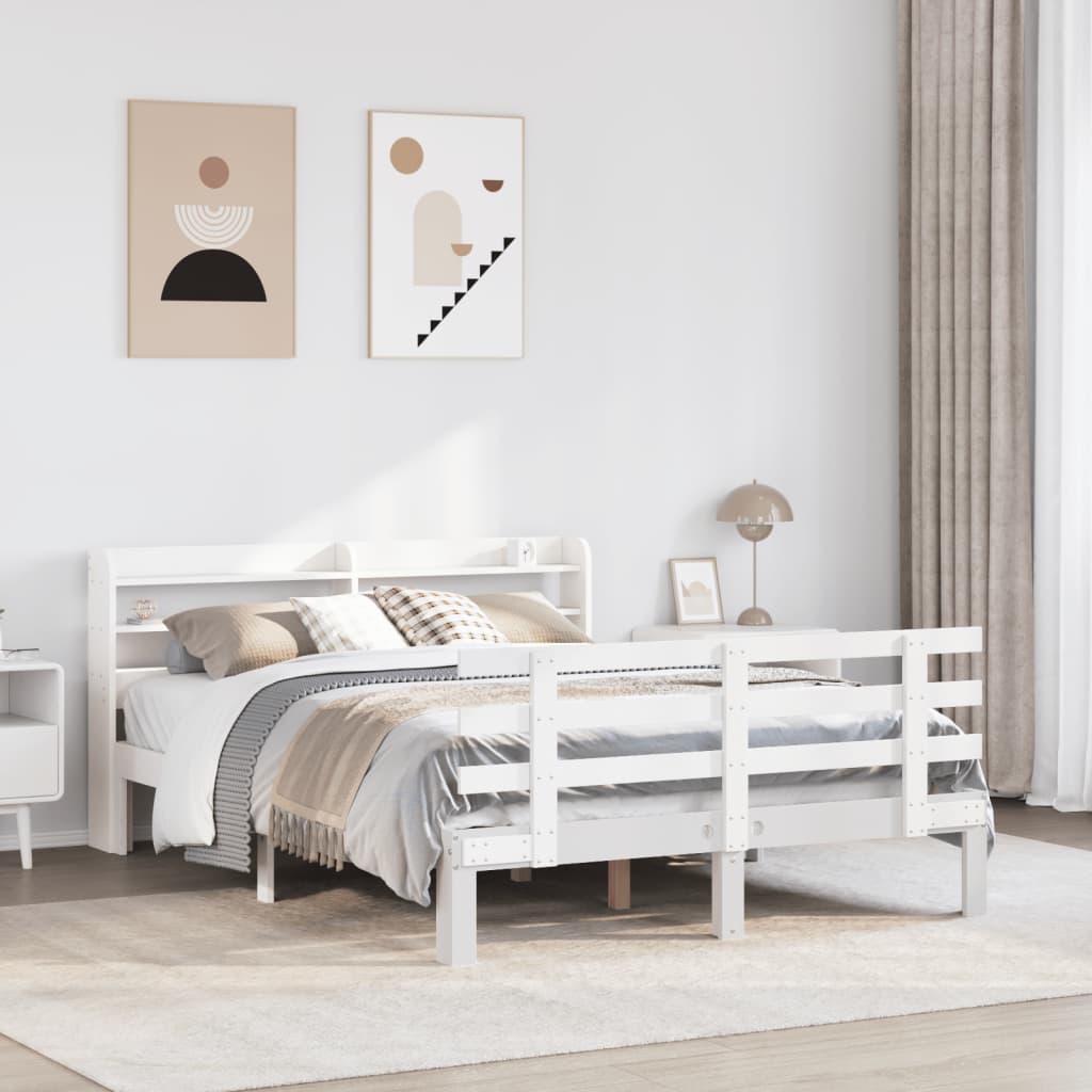 Bedframe met hoofdbord massief grenenhout wit 150x200 cm is nu te koop bij PeponiXL, paradijselijk wonen!