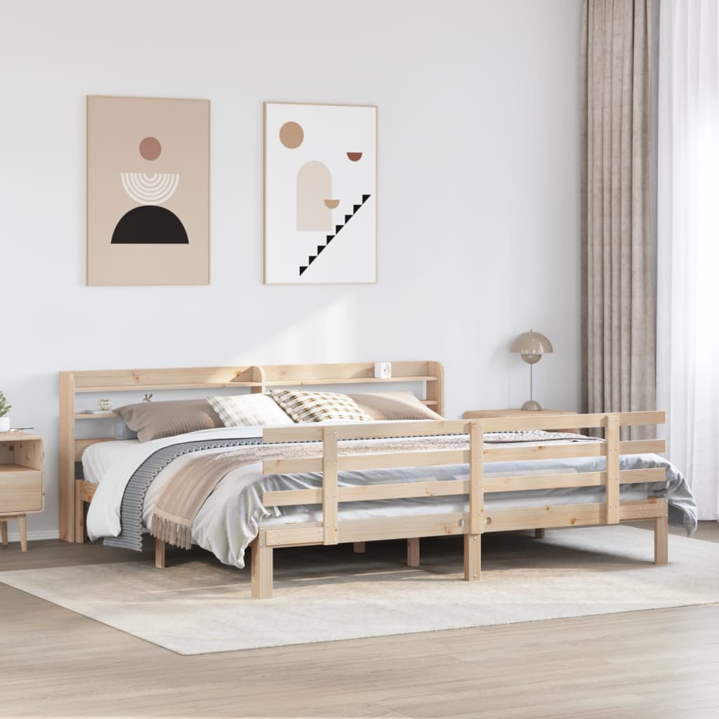 Bedframe met hoofdbord massief grenenhout 200x200 cm is nu te koop bij PeponiXL, paradijselijk wonen!