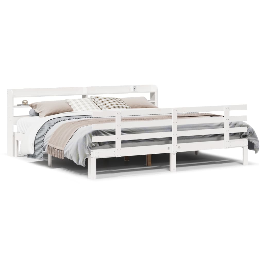 Bedframe met hoofdeinde zonder matras 200x200 cm wit is nu te koop bij PeponiXL, paradijselijk wonen!