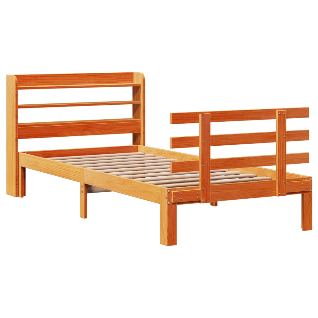 Bedframe met hoofdbord massief grenenhout wasbruin 75x190 cm is nu te koop bij PeponiXL, paradijselijk wonen!