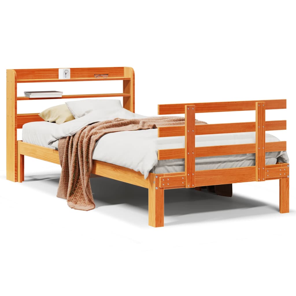 Bedframe met hoofdbord massief grenenhout wasbruin 100x200 cm is nu te koop bij PeponiXL, paradijselijk wonen!