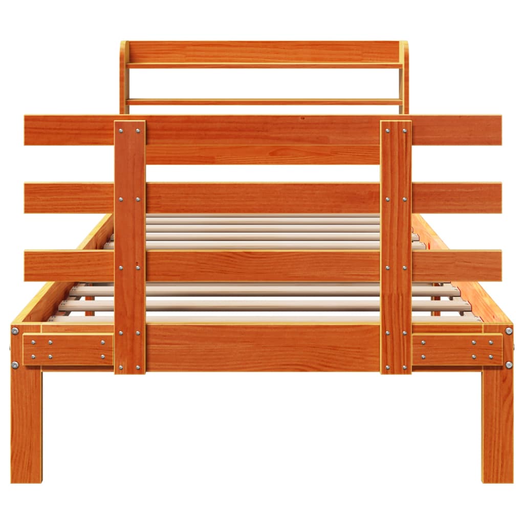 Bedframe met hoofdbord massief grenenhout wasbruin 100x200 cm is nu te koop bij PeponiXL, paradijselijk wonen!