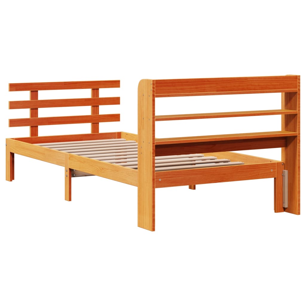 Bedframe met hoofdbord massief grenenhout wasbruin 100x200 cm is nu te koop bij PeponiXL, paradijselijk wonen!