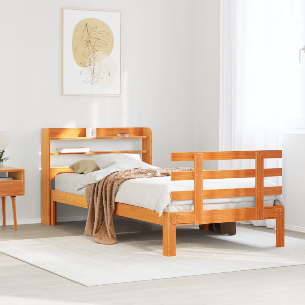 Bedframe met hoofdbord massief grenenhout wasbruin 100x200 cm is nu te koop bij PeponiXL, paradijselijk wonen!