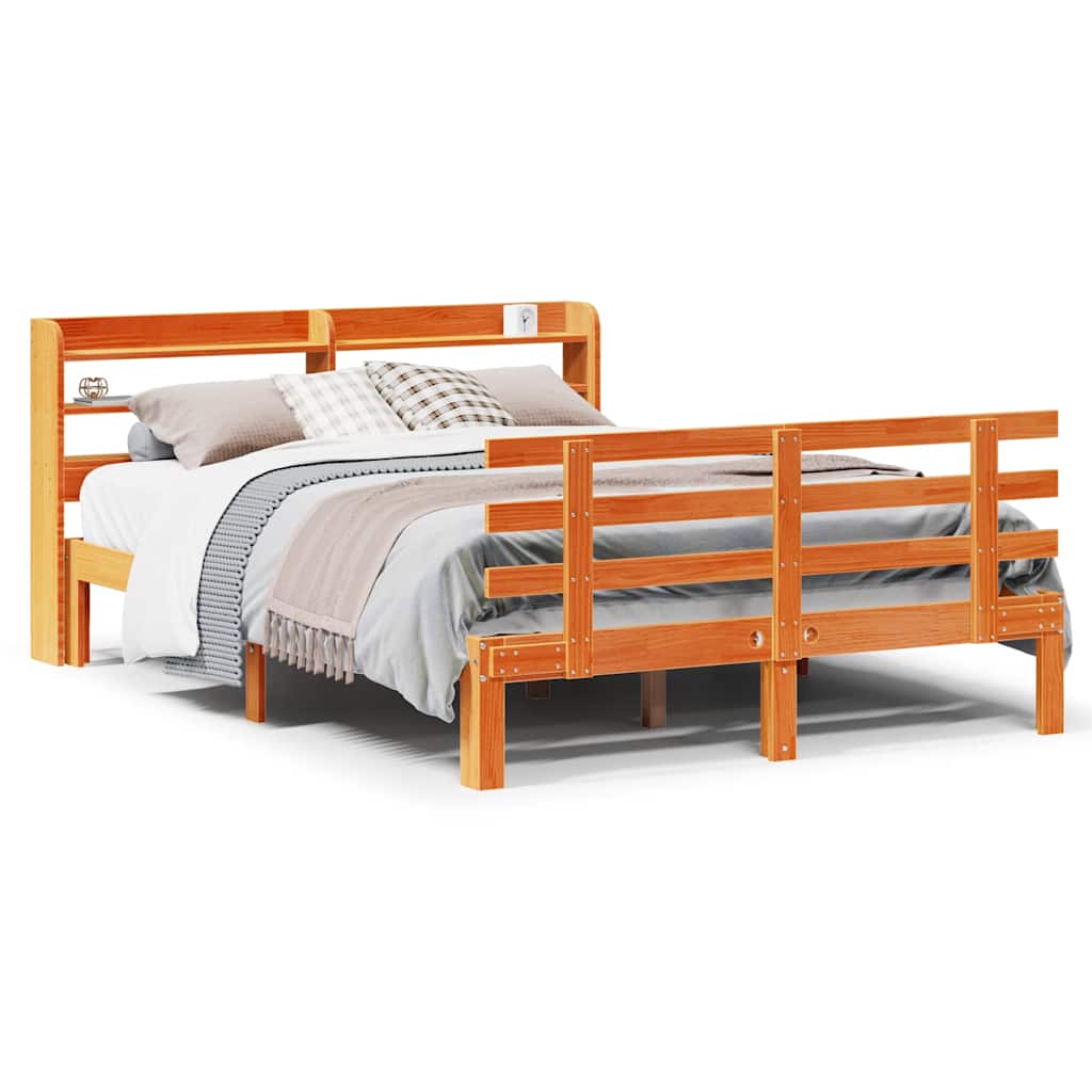 Bedframe met hoofdbord massief grenenhout wasbruin 150x200 cm is nu te koop bij PeponiXL, paradijselijk wonen!