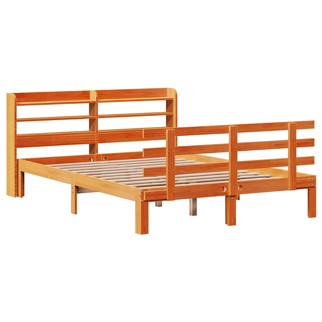 Bedframe met hoofdbord massief grenenhout wasbruin 150x200 cm is nu te koop bij PeponiXL, paradijselijk wonen!