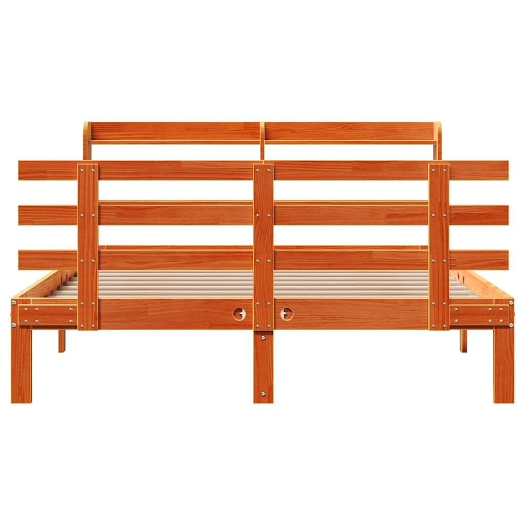 Bedframe met hoofdbord massief grenenhout wasbruin 150x200 cm is nu te koop bij PeponiXL, paradijselijk wonen!