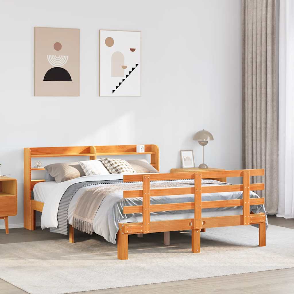 Bedframe met hoofdbord massief grenenhout wasbruin 150x200 cm is nu te koop bij PeponiXL, paradijselijk wonen!