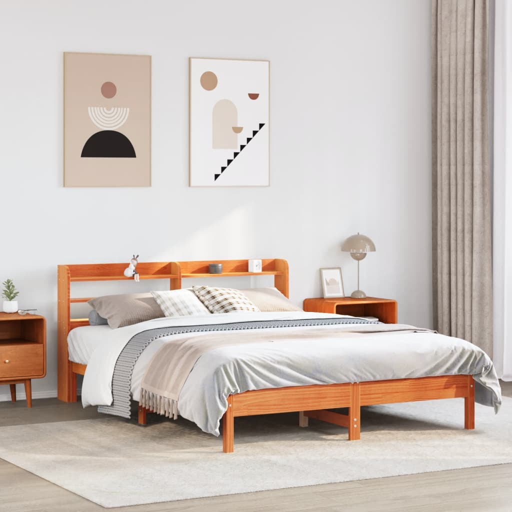 Bedframe zonder matras massief grenenhout wasbruin 135x190 cm is nu te koop bij PeponiXL, paradijselijk wonen!