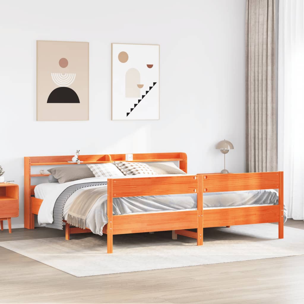 Bedframe zonder matras massief grenenhout wasbruin 200x200 cm is nu te koop bij PeponiXL, paradijselijk wonen!