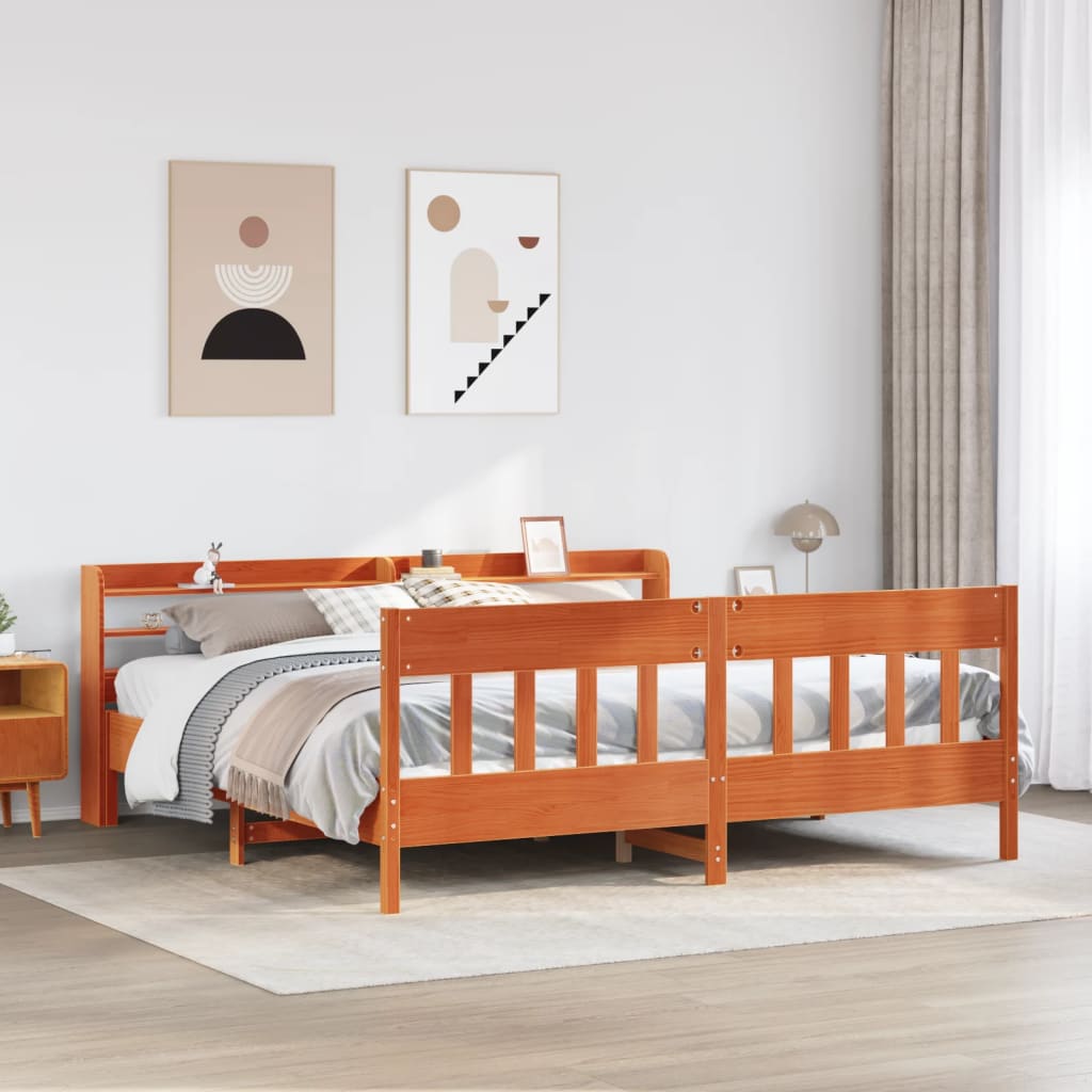 Bedframe zonder matras massief grenenhout wasbruin 200x200 cm is nu te koop bij PeponiXL, paradijselijk wonen!