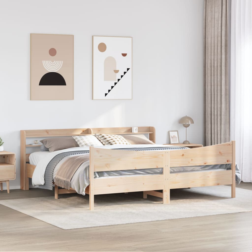 Bedframe met hoofdbord massief grenenhout 200x200 cm is nu te koop bij PeponiXL, paradijselijk wonen!
