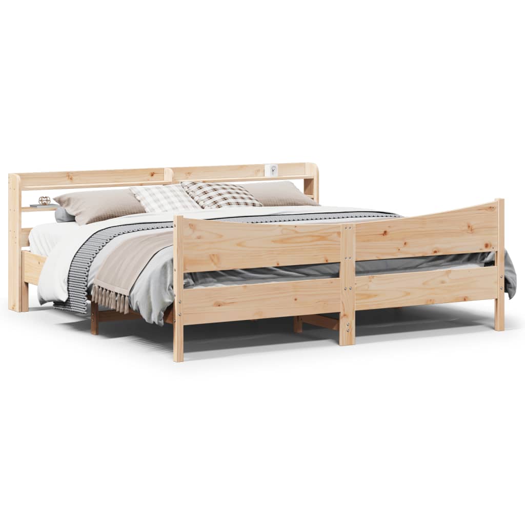 Bedframe met hoofdbord massief grenenhout 200x200 cm is nu te koop bij PeponiXL, paradijselijk wonen!