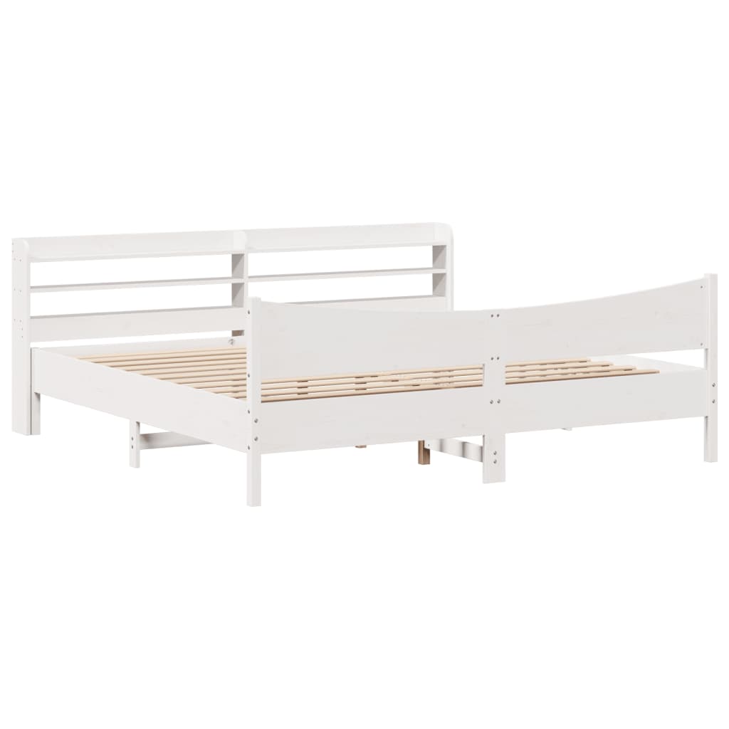 Bedframe met hoofdbord massief grenenhout wit 200x200 cm is nu te koop bij PeponiXL, paradijselijk wonen!
