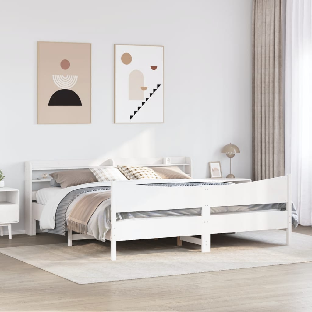 Bedframe met hoofdbord massief grenenhout wit 200x200 cm is nu te koop bij PeponiXL, paradijselijk wonen!