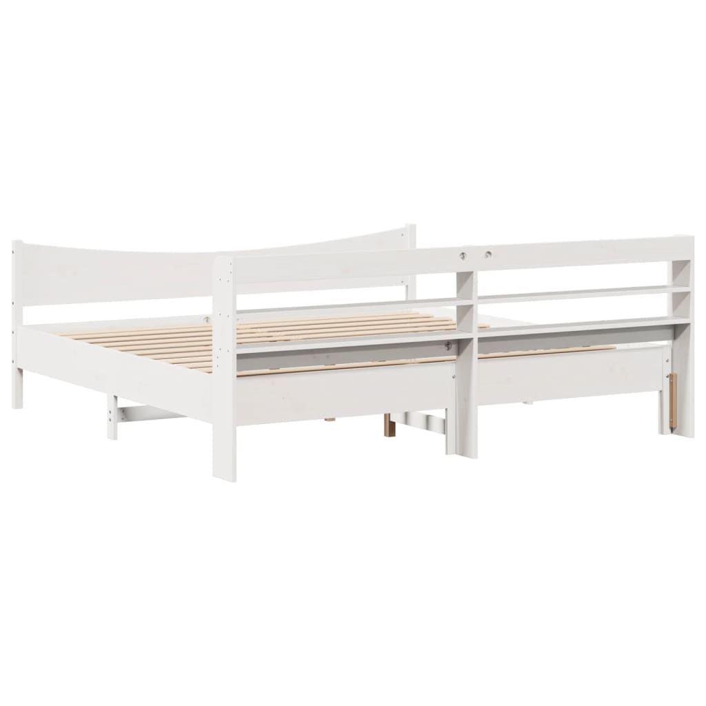 Bedframe met hoofdbord massief grenenhout wit 200x200 cm is nu te koop bij PeponiXL, paradijselijk wonen!