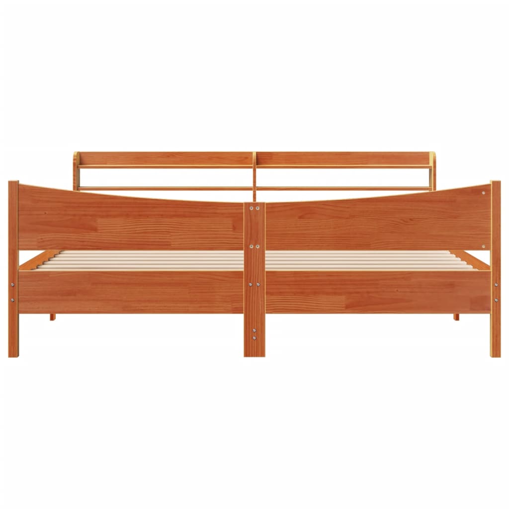 Bedframe met hoofdbord massief grenenhout wasbruin 200x200 cm is nu te koop bij PeponiXL, paradijselijk wonen!