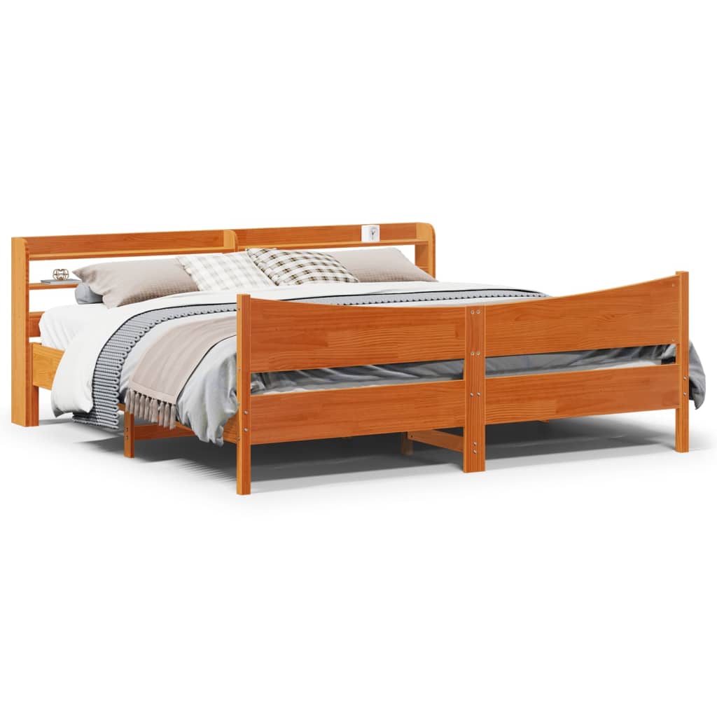 Bedframe met hoofdbord massief grenenhout wasbruin 200x200 cm is nu te koop bij PeponiXL, paradijselijk wonen!