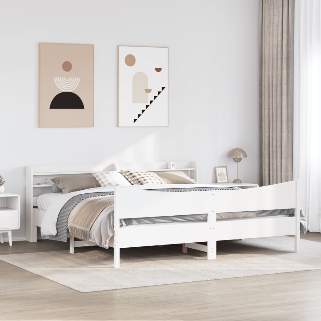 Bedframe met hoofdbord massief grenenhout wit 180x200 cm is nu te koop bij PeponiXL, paradijselijk wonen!