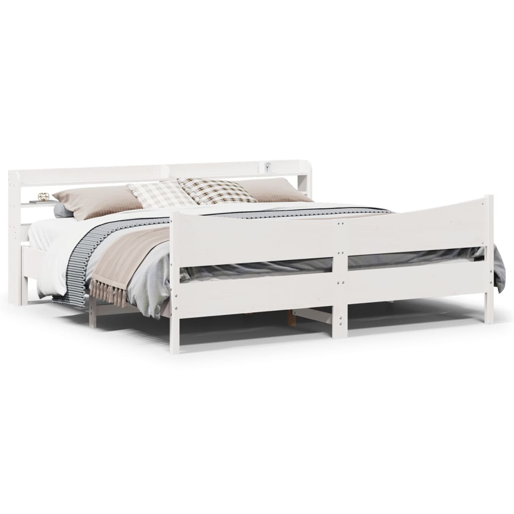 Bedframe met hoofdbord massief grenenhout wit 180x200 cm is nu te koop bij PeponiXL, paradijselijk wonen!