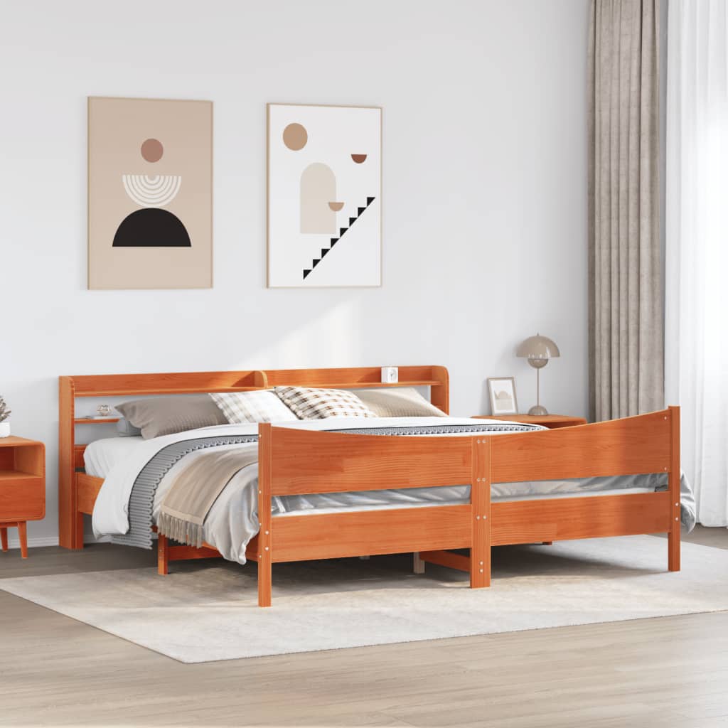 Bedframe met hoofdbord massief grenenhout wasbruin 180x200 cm is nu te koop bij PeponiXL, paradijselijk wonen!