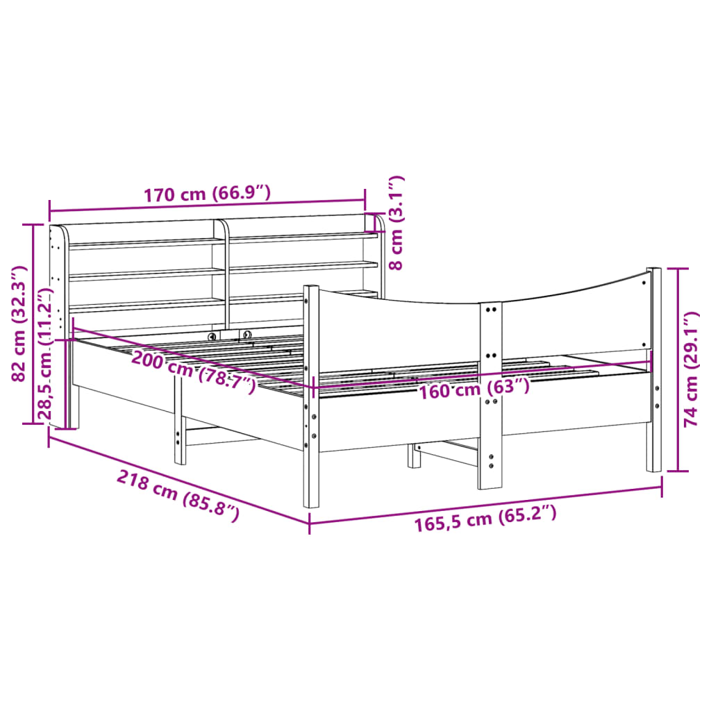 Bedframe met hoofdbord massief grenenhout 160x200 cm is nu te koop bij PeponiXL, paradijselijk wonen!