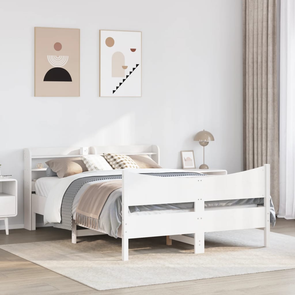Bedframe met hoofdbord massief grenenhout wit 160x200 cm is nu te koop bij PeponiXL, paradijselijk wonen!
