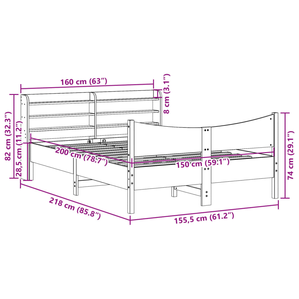 Bedframe met hoofdbord massief grenenhout wit 150x200 cm is nu te koop bij PeponiXL, paradijselijk wonen!