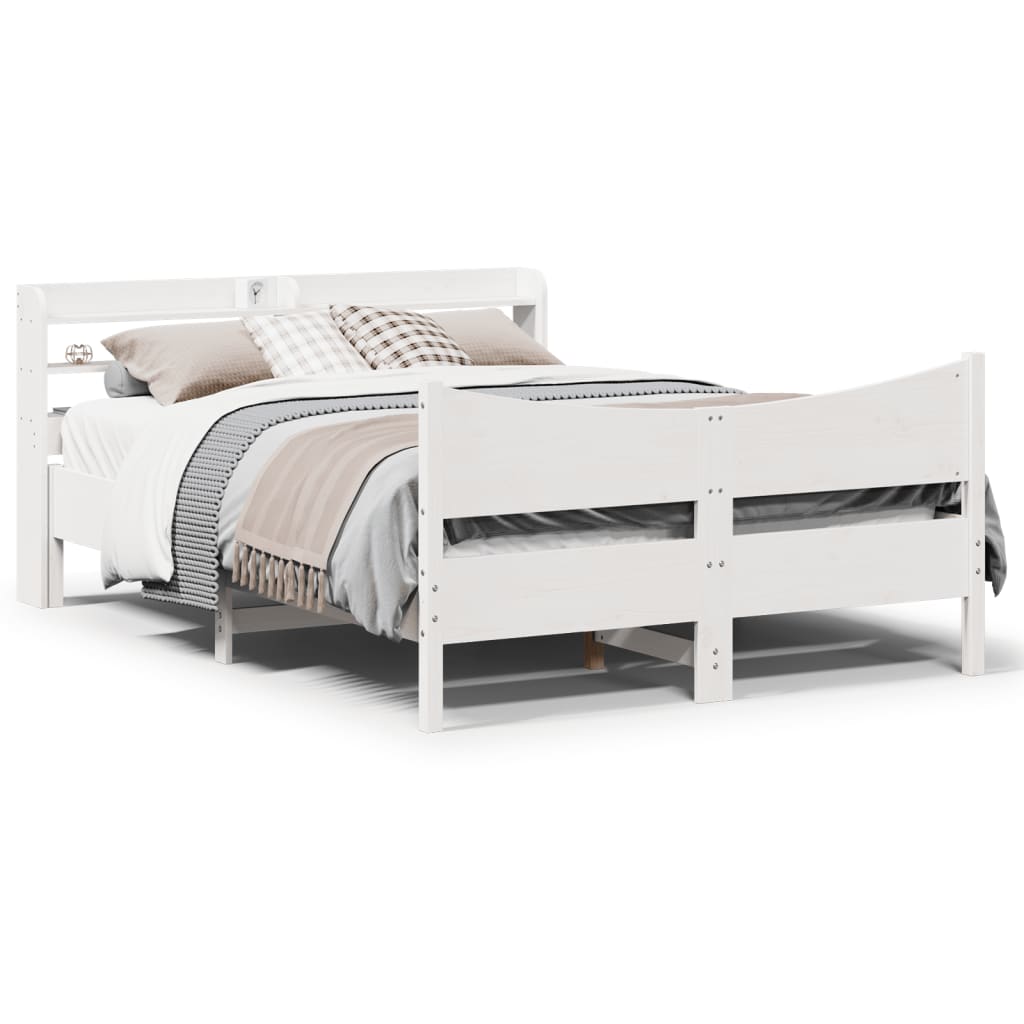 Bedframe met hoofdbord massief grenenhout wit 150x200 cm is nu te koop bij PeponiXL, paradijselijk wonen!