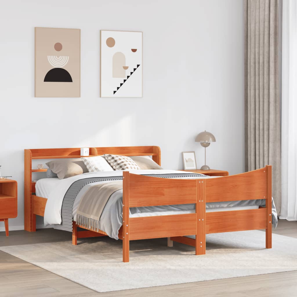 Bedframe met hoofdbord massief grenenhout wasbruin 150x200 cm is nu te koop bij PeponiXL, paradijselijk wonen!