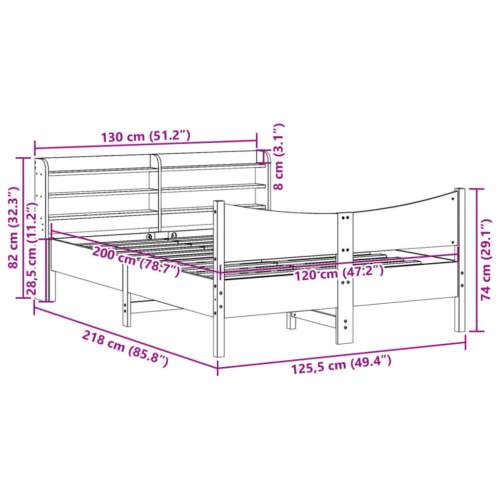 Bedframe met hoofdbord massief grenenhout 120x200 cm is nu te koop bij PeponiXL, paradijselijk wonen!