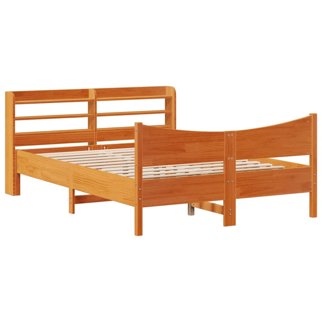 Bedframe met hoofdbord massief grenenhout wasbruin 120x200 cm is nu te koop bij PeponiXL, paradijselijk wonen!