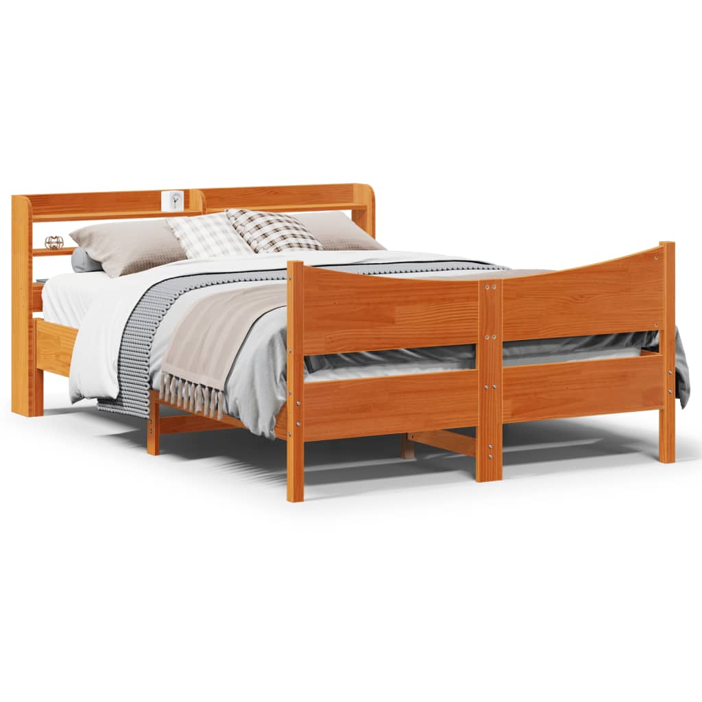 Bedframe met hoofdbord massief grenenhout wasbruin 120x200 cm is nu te koop bij PeponiXL, paradijselijk wonen!
