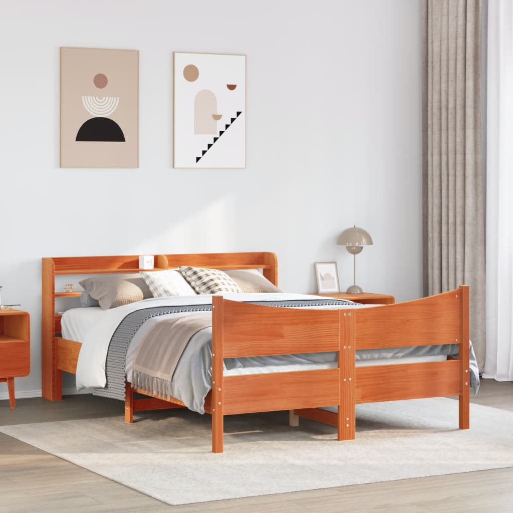 Bedframe met hoofdbord massief grenenhout wasbruin 140x190 cm is nu te koop bij PeponiXL, paradijselijk wonen!