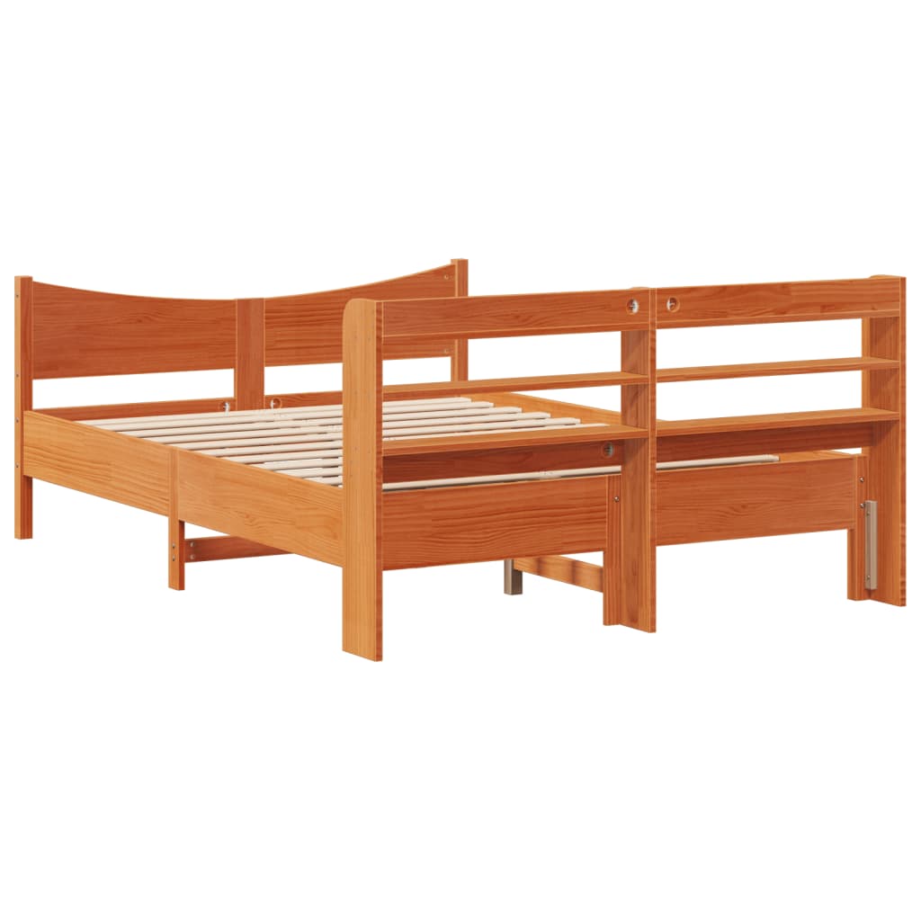 Bedframe met hoofdbord massief grenenhout wasbruin 140x190 cm is nu te koop bij PeponiXL, paradijselijk wonen!