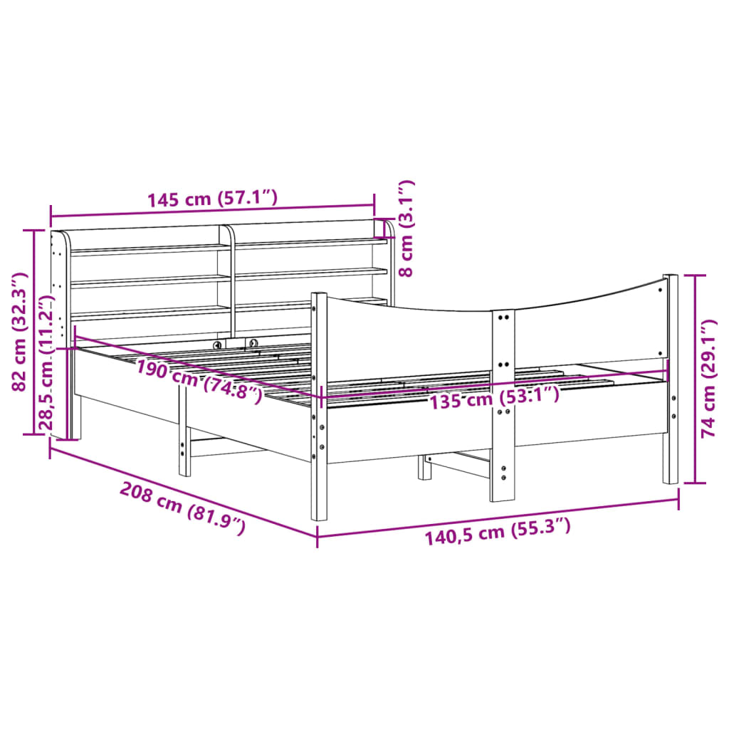 Bedframe met hoofdbord massief grenenhout 135x190 cm is nu te koop bij PeponiXL, paradijselijk wonen!