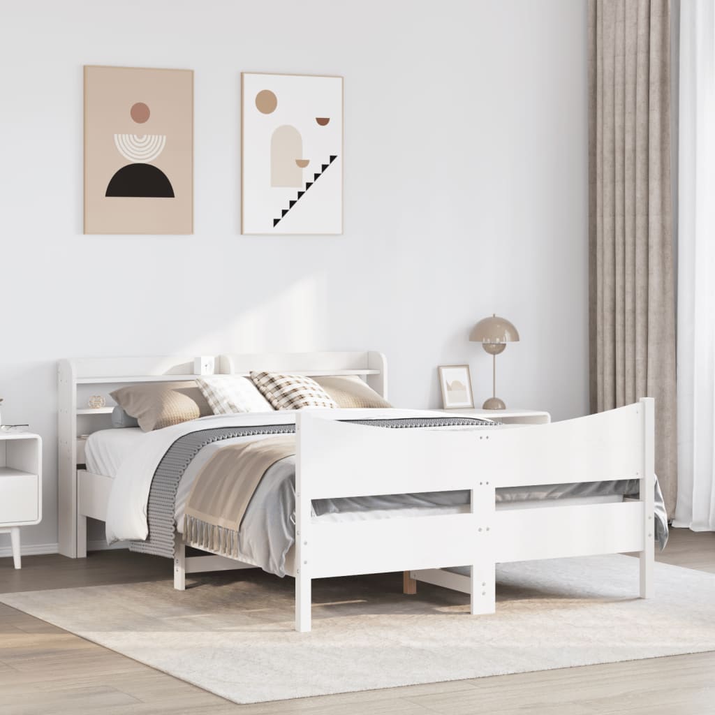 Bedframe met hoofdbord massief grenenhout wit 135x190 cm is nu te koop bij PeponiXL, paradijselijk wonen!